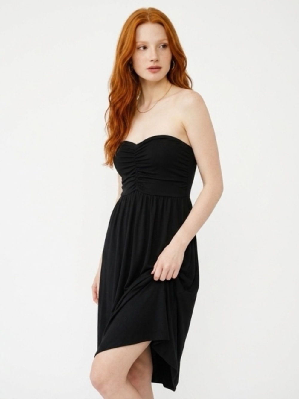 Gabriella Rocha Strapless Black Ruched Bodice Midi Dress